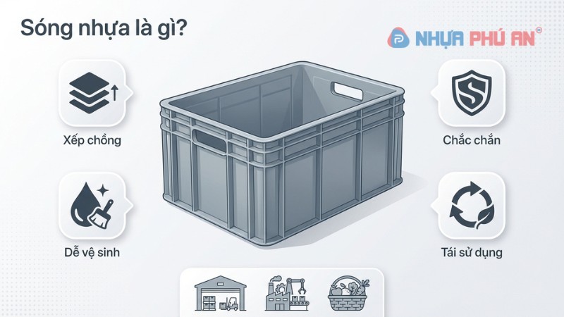 Minh họa sóng nhựa và các đặc điểm xếp chồng, bền, dễ vệ sinh