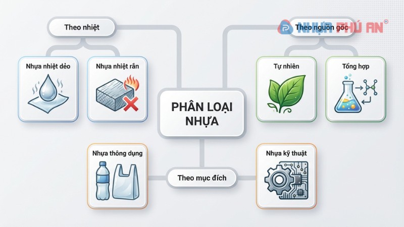 Sơ đồ phân loại nhựa theo nhiệt, nguồn gốc và mục đích