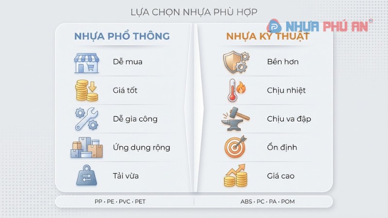 So sánh nhựa phổ thông và nhựa kỹ thuật theo đặc tính và ứng dụng