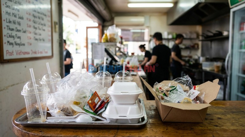 Rác nhựa từ đồ ăn mang đi như ly nhựa, ống hút và túi nilon