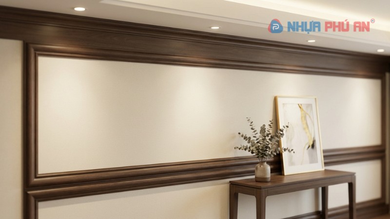 Ảnh thực tế phào chỉ PU giả gỗ trang trí nội thất
