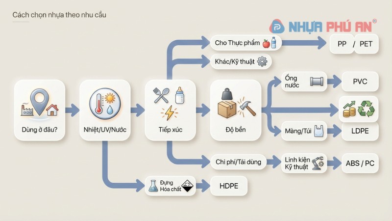 Flowchart cách chọn nhựa theo nhu cầu sử dụng