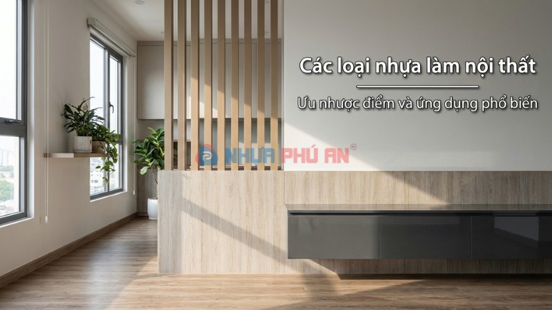 Ảnh cover nội thất hiện đại sử dụng sàn nhựa ốp tường nhựa và bề mặt cánh tủ nhựa