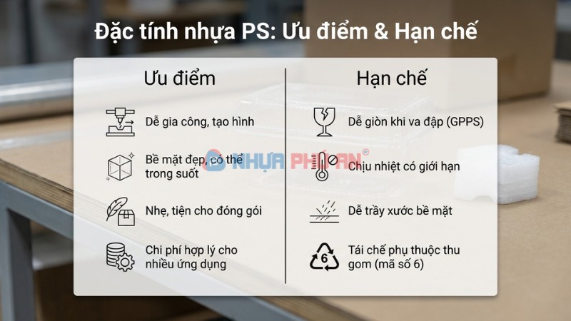 Infographic ưu điểm và hạn chế của nhựa PS