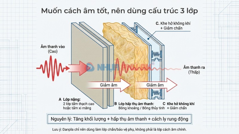 Hệ vách cách âm 3 lớp hiệu quả