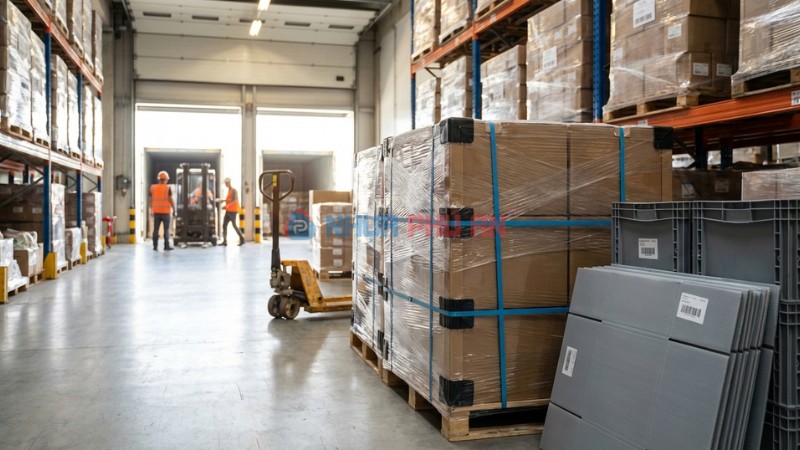 Kho vận và đóng gói sử dụng vật liệu nhựa trong vận chuyển