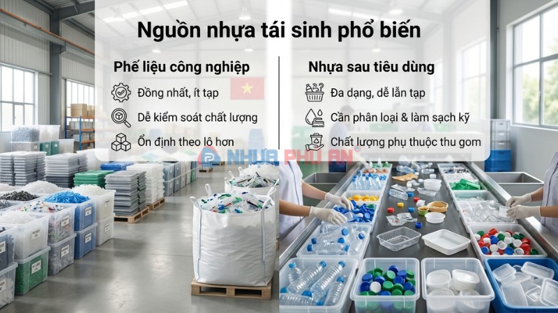So sánh nguồn nhựa tái sinh từ phế liệu công nghiệp và nhựa sau tiêu dùng