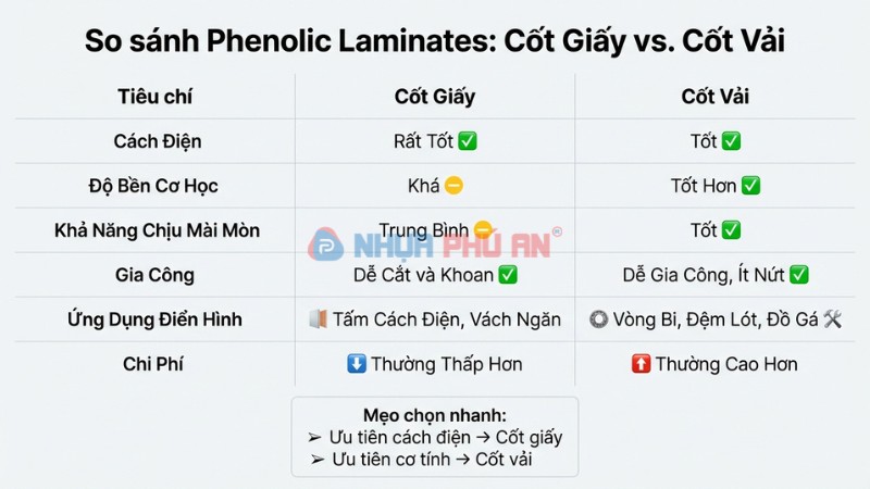 So sánh phenolic gia cường giấy cường vải