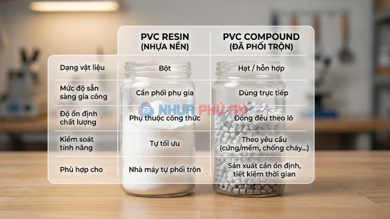 So sánh PVC resin và PVC compound qua mẫu bột và hạt nhựa