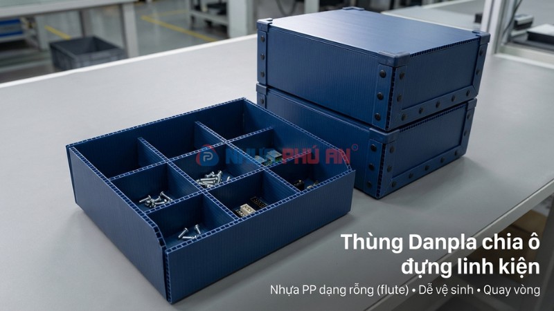Thùng danpla chia ô dùng trong lưu trữ linh kiện
