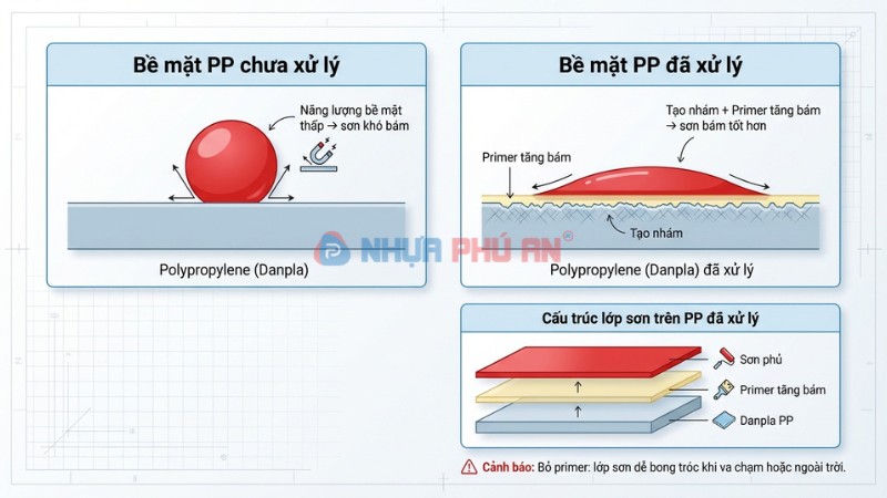 vì sao bề mặt PP của Danpla khó bám sơn