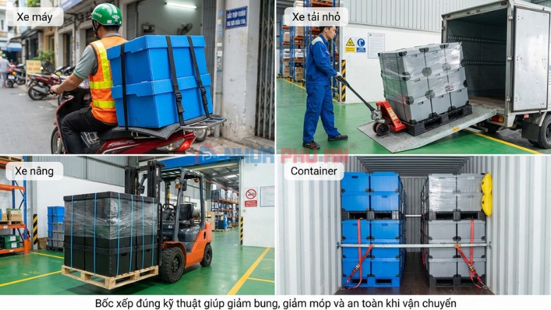Bốc xếp và di chuyển thùng nhựa Danpla đúng kỹ thuật
