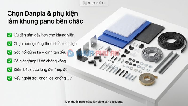 Cách chọn tấm Danpla và phụ kiện làm khung pano bền chắc