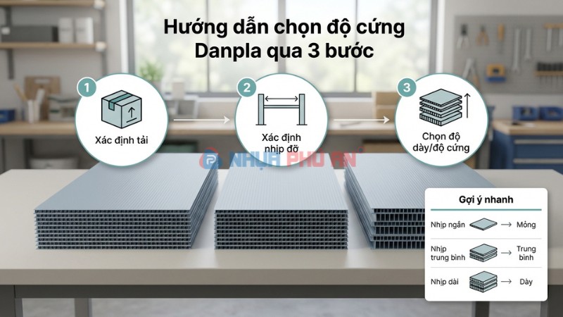 Hướng dẫn chọn độ cứng tấm nhựa Danpla theo nhịp đỡ và loại tải trọng với ví dụ minh họa thực tế