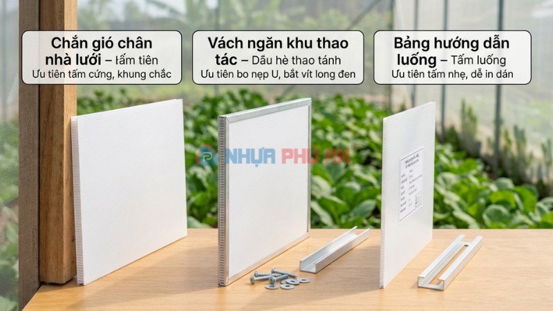 Cách chọn tấm Danpla cho nhà lưới trồng rau theo vị trí dùng