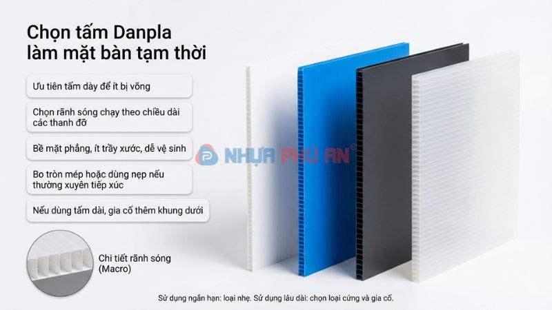 Cách chọn tấm Danpla phù hợp làm mặt bàn tạm