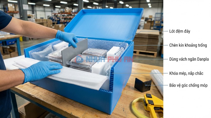 Cách đóng hàng vào thùng nhựa Danpla để không bung không móp