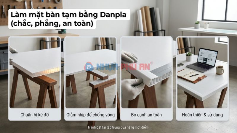 Cách làm mặt bàn tạm bằng Danpla chắc phẳng an toàn