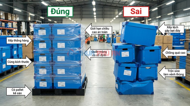 Hướng dẫn cách xếp chồng thùng Danpla đúng chuẩn trên palle