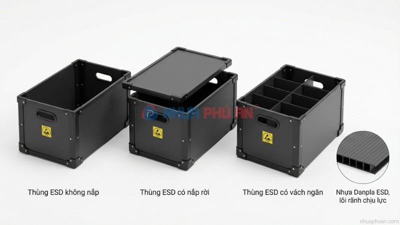 Các dòng thùng chống tĩnh điện tái sử dụng bằng nhựa Danpla gồm thùng không nắp có nắp và có vách ngăn