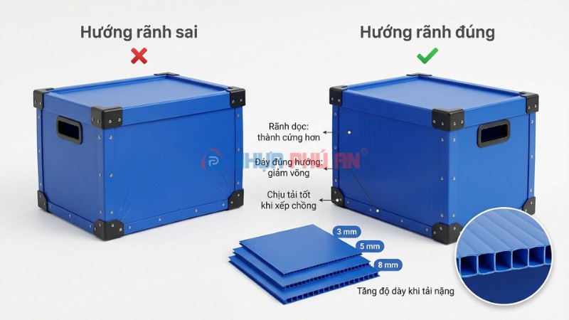 Chọn độ dày tấm Danpla và hướng rãnh đúng để thùng chịu lực tốt