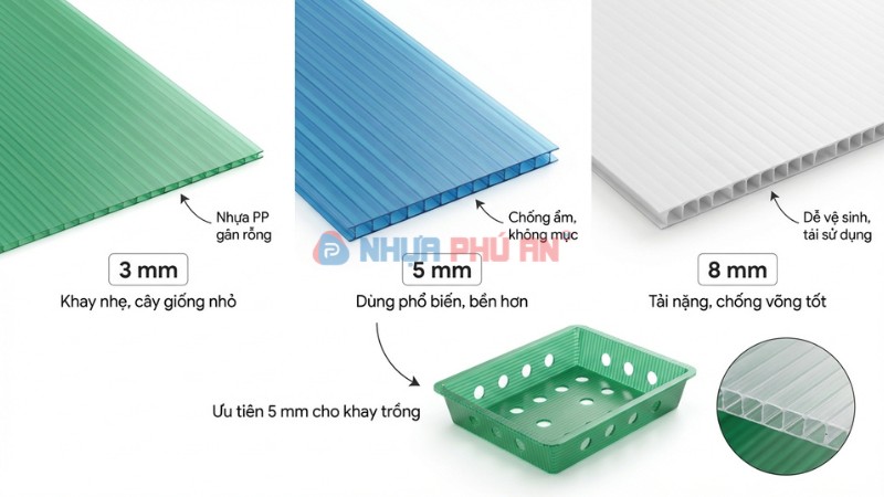 Cách chọn tấm Danpla làm khay trồng cây theo độ dày