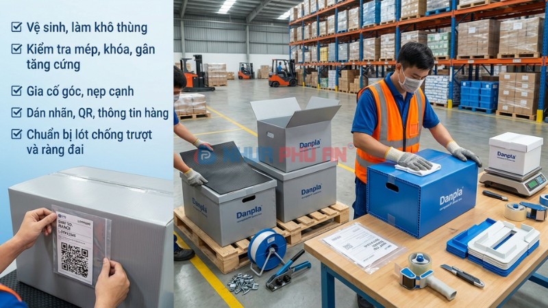Chuẩn bị thùng Danpla trước khi vận chuyển