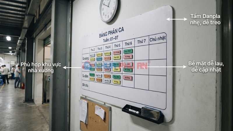 Tấm Danpla làm bảng phân ca treo tường