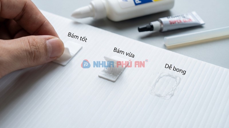 Cận cảnh thử nghiệm độ bám keo thường trên tấm Danpla corrugated