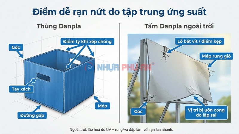 Sơ đồ các điểm tập trung ứng suất khiến Danpla dễ rạn nứt