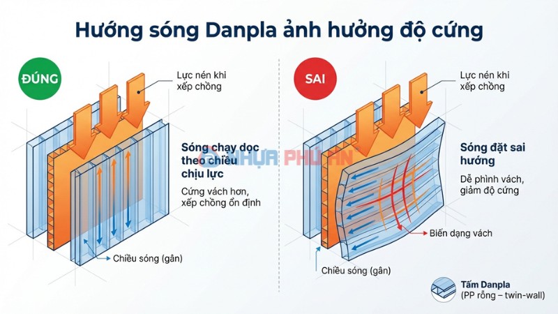 Sơ đồ so sánh hướng sóng Danpla đúng và sai