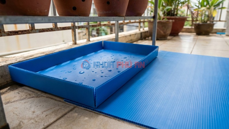 Khay hứng nước làm từ tấm nhựa Danpla cho kệ trồng cây ban công