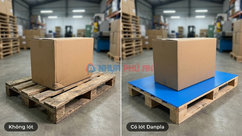 Không lót và có lót danpla trên pallet