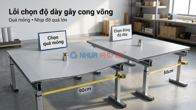 Lỗi chọn độ dày Danpla gây cong võng