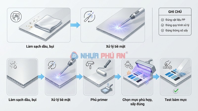 Hướng dẫn kỹ thuật giúp mực bám chắc trên nhựa Danpla PP