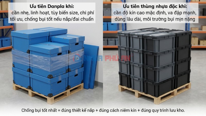 Chọn danpla hay thùng nhựa đặc để chống bụi