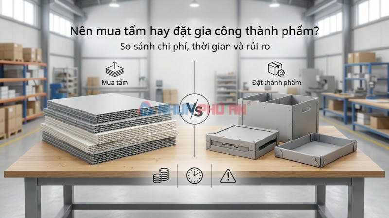 So sánh mua tấm nhựa Danpla và đặt gia công thành phẩm về chi phí thời gian và rủi ro trong bối cảnh nhà xưởng Việt Nam
