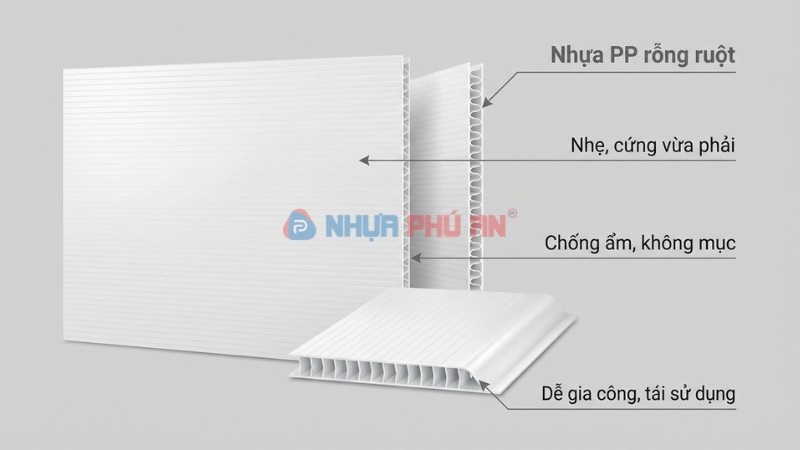 Minh họa nhựa Danpla là nhựa PP rỗng ruột với cấu trúc vân sóng