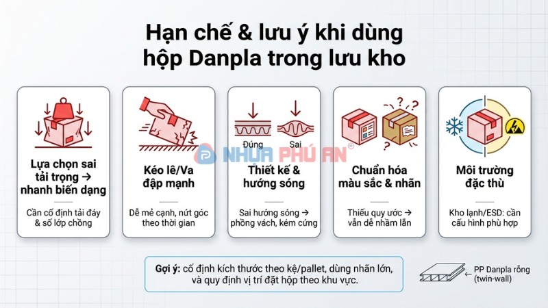 nhược điểm và lưu ý khi dùng thùng Danpla trong kho