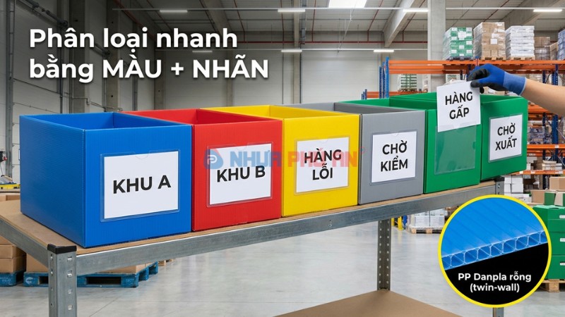 Thùng Danpla nhiều màu kèm nhãn lớn giúp phân loại nhanh