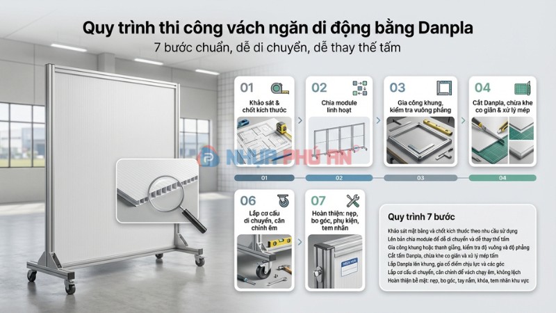 Quy trình từng bước thi công vách ngăn di động bằng tấm nhựa danpla