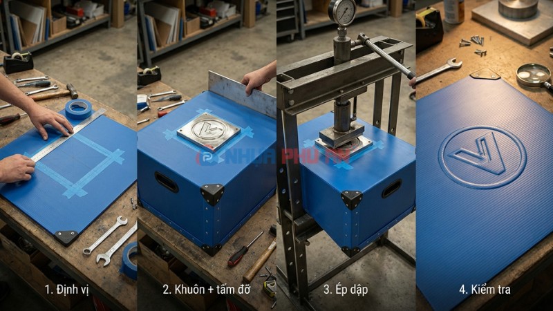 Quy trình dập logo trên thùng Danpla gồm định vị