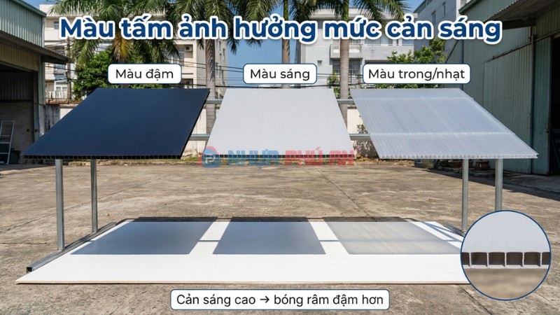 So sánh 3 màu tấm Danpla (đậm, sáng, trong/nhạt)