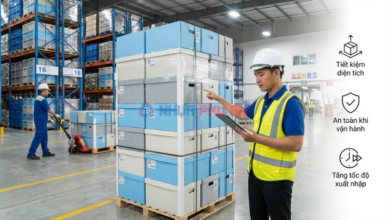 Tầm quan trọng khả năng xếp chồng thùng Danpla trong vận hành kho vận