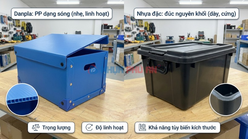 So sánh thùng Danpla PP dạng sóng và thùng nhựa đặc nguyên khối