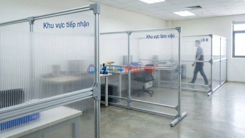 Minh họa vách ngăn cách ly dùng để phân chia khu vực làm việc