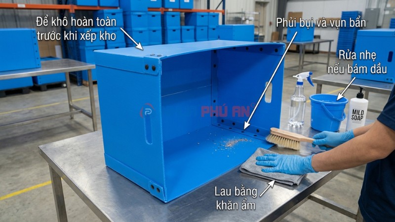 Vệ sinh thùng Danpla trước khi cất kho