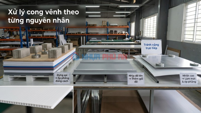 Cách xử lý tấm Danpla bị móp, cong vênh nhanh gọn tại kho xưởng